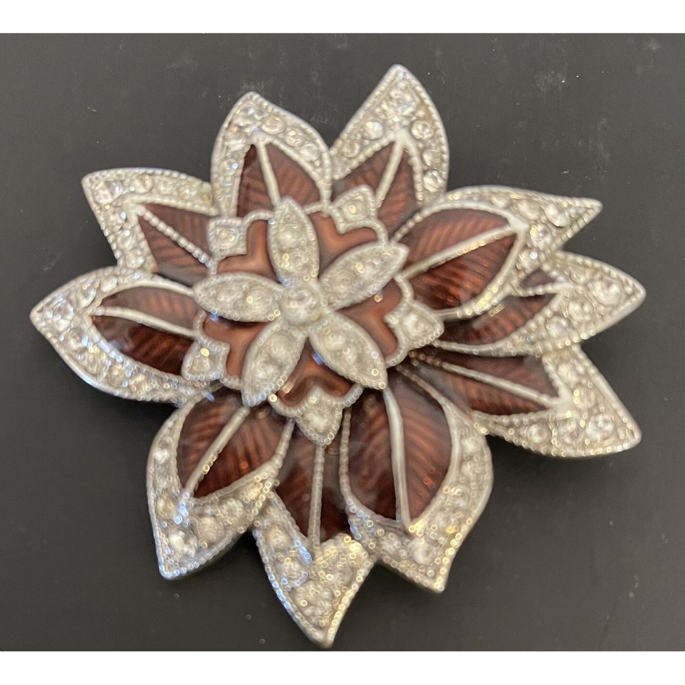 MONET Christmas Pin RHINESTONE Pointsetta Floral  Brooch Estate COSTUME JEWELRY